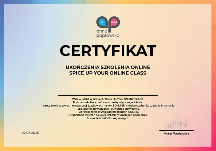 Certyfikat Cetyfikat z języka angielskiego